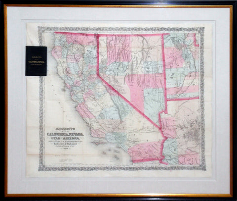 Bancroft. Map of California, Nevada, Utah and Arizona...1873