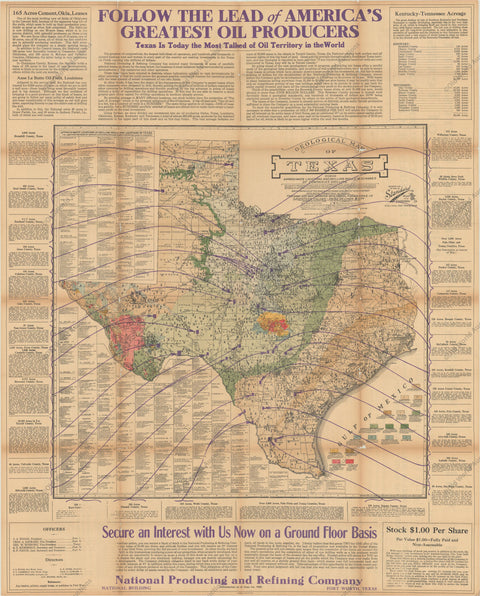 Nat'l Producing and Refining Company. Geological Map of Texas. 1920