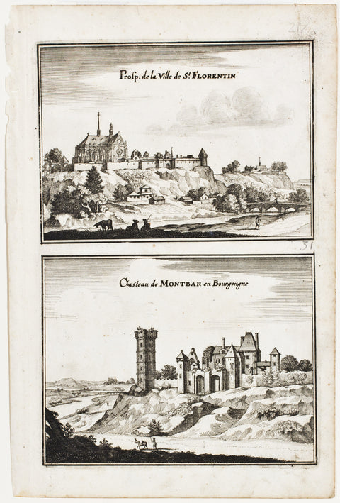 Prosp. de la Ville de St. Florentin / Chasteau de Montbar en Bourgongne