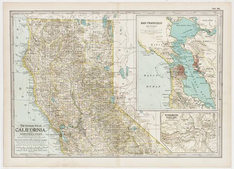 California; Northern Part with insets of San Francisco Bay & Yosemite Valley (1899)