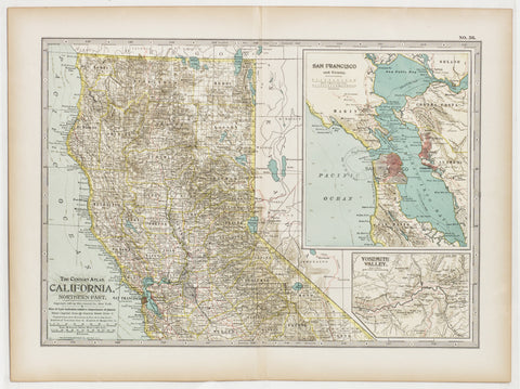 California; Northern Part with insets of San Francisco Bay & Yosemite Valley (1898)