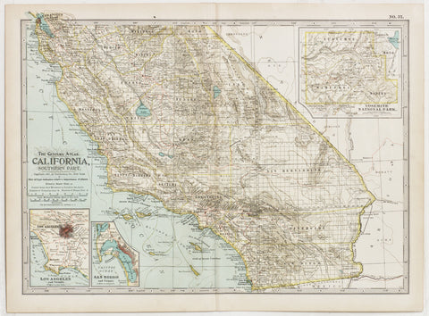 California; Southern Part with insets of Los Angeles, San Diego & Yosemite National Park (1899)