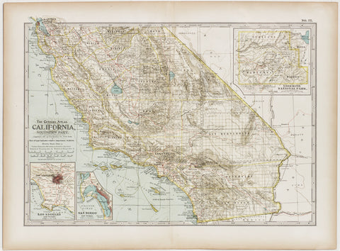 California; Southern Part with insets of Los Angeles, San Diego & Yosemite National Park (1898)