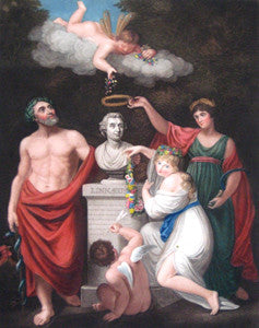 Aesculapius, Flora, Ceres and Cupid honouring the bust of Linnaeus