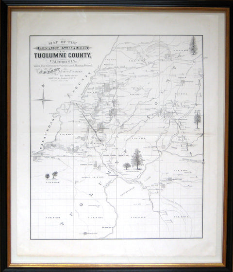 Map of the Principle Quartz and Gravel Mines in Tuolumne County