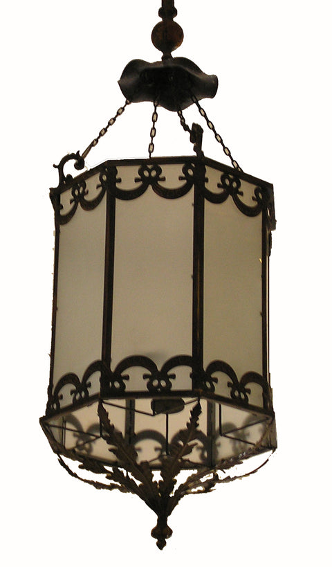 A Pair of Neoclassical syle Gilt Metal and Frosted Glass Octagonal Hall Lanterns